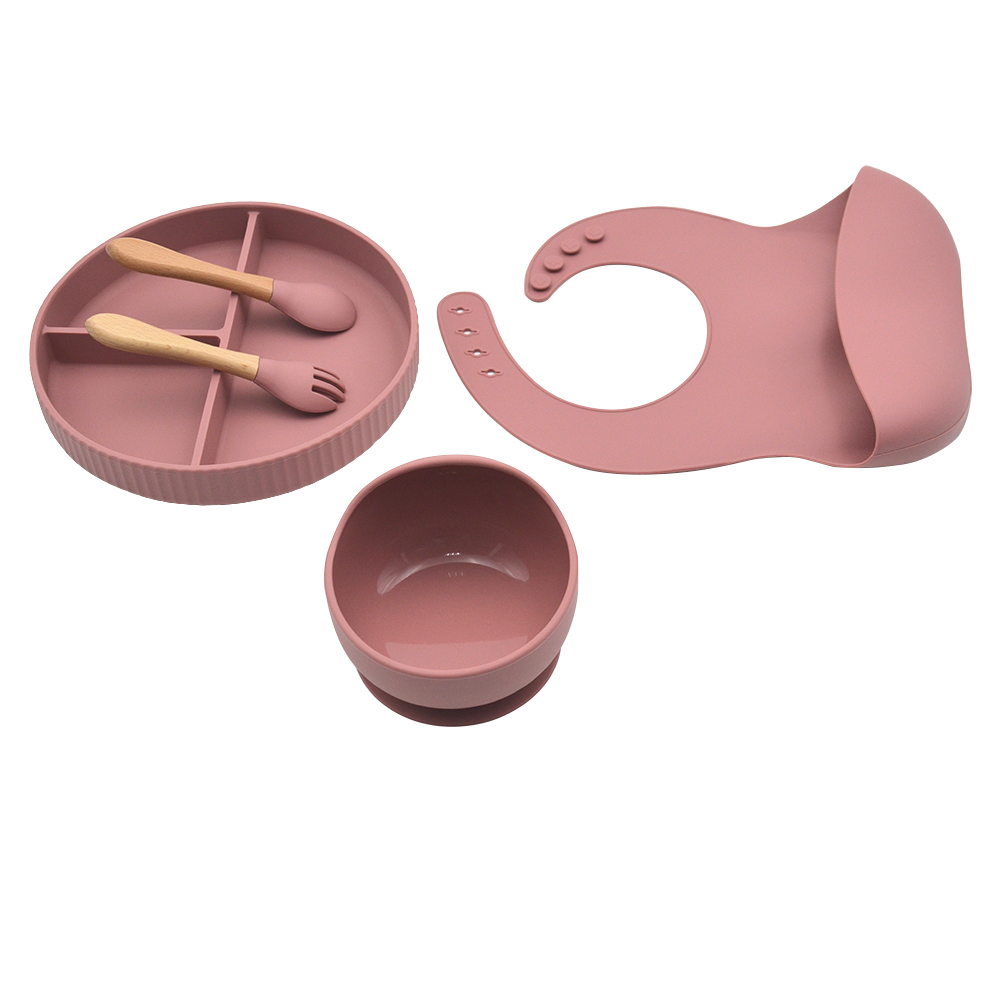 Set de babero, cuchara, tenedor y plato SetFood Babero Rosa