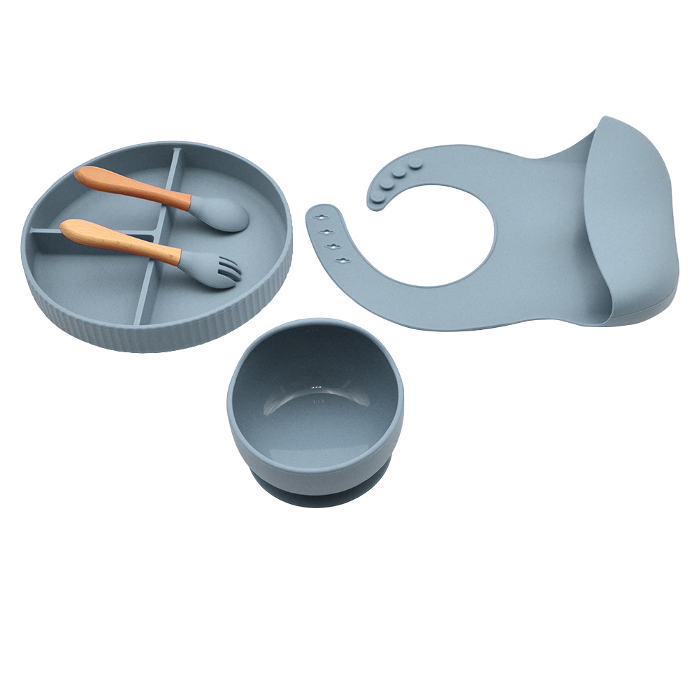 Set de babero, cuchara, tenedor y plato SetFood Babero Gris