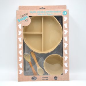 Set de cuchara, tenedor y plato Feedy Beige