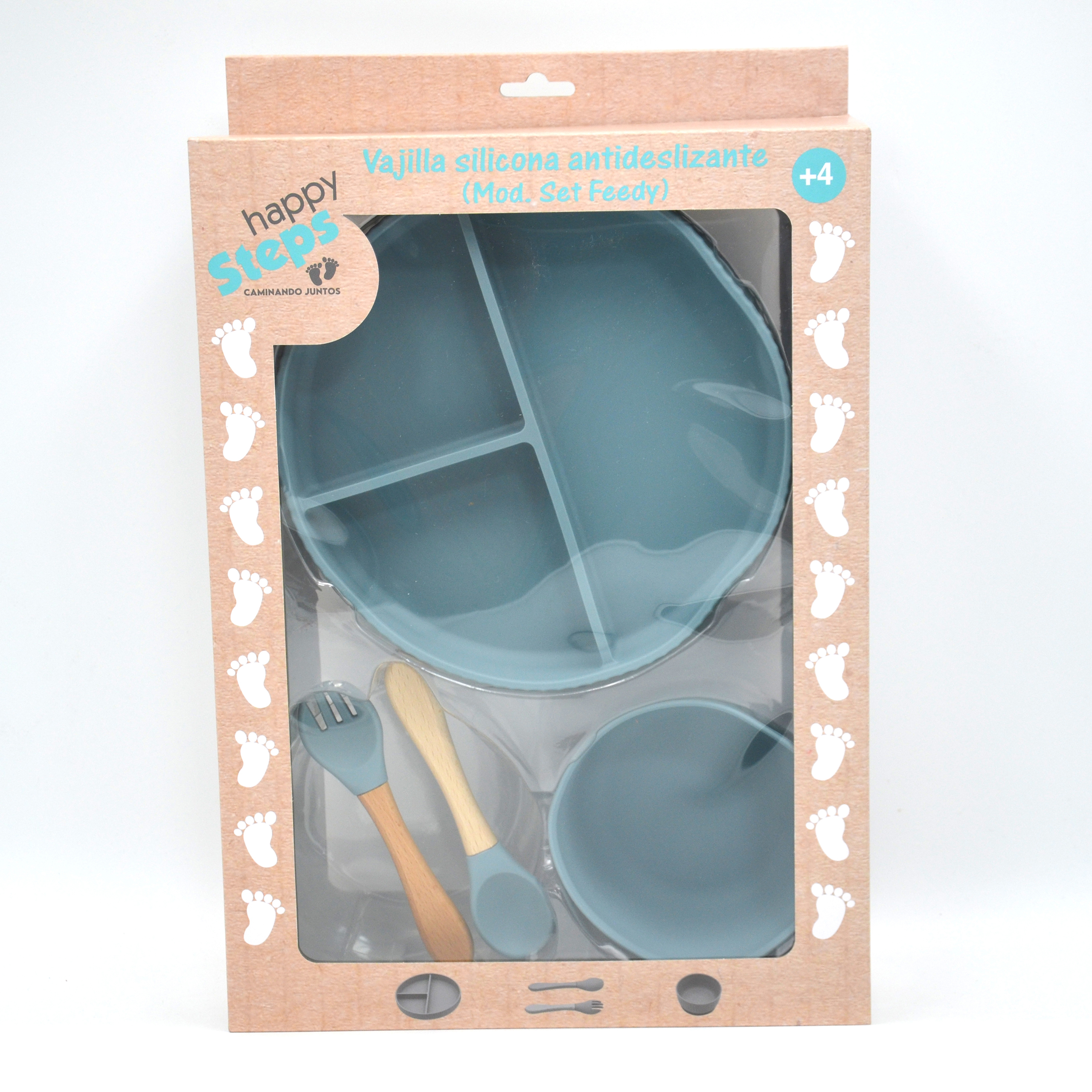 Set de cuchara, tenedor y plato Feedy Azul
