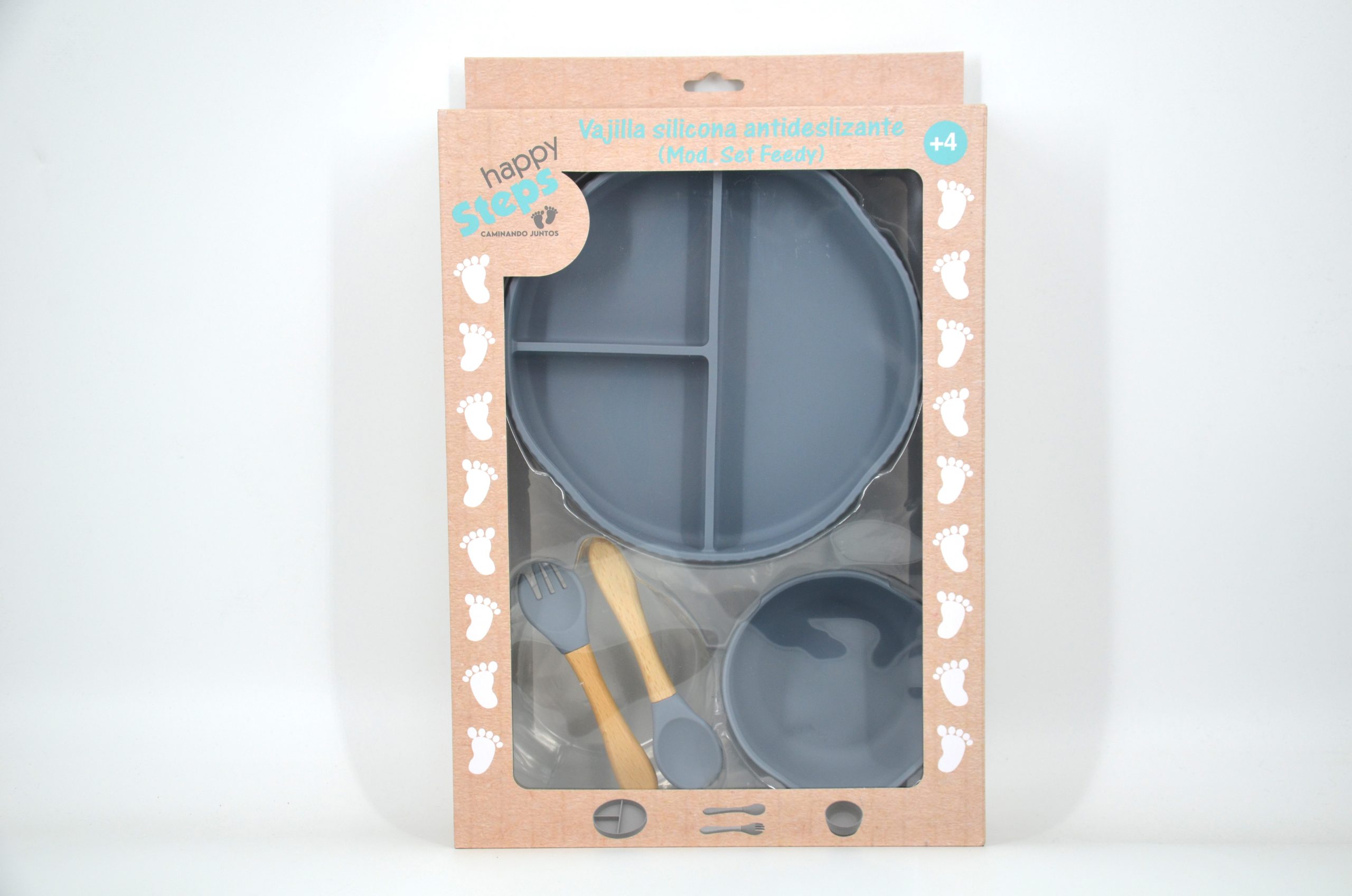 Set de cuchara, tenedor y plato Feedy Gris